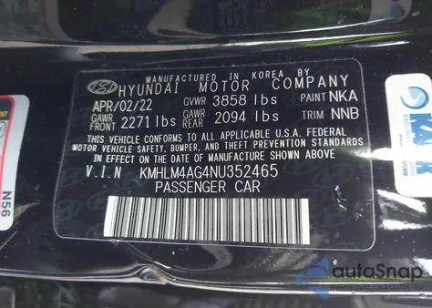 2022 Hyundai Elantra Sel z USA, uszkodzony, nr VIN KMHLM4AG4NU352465